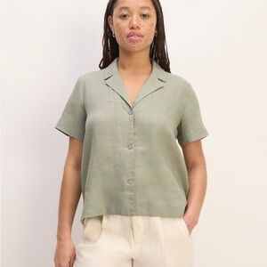 Everlane Linen Notch Shirt XS in Sage